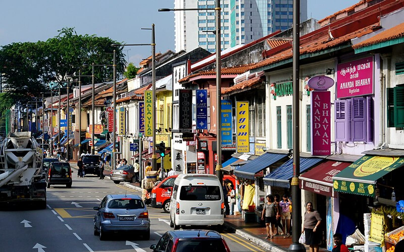 A colourful Little India shophouse street in Singapore